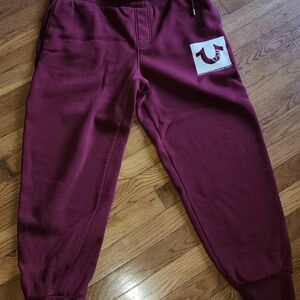 True Religion men's joggers or sweatpants in burgundy Encrusted Simble